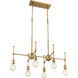 Mid-Century Modern 6 Light 30.5 inch Natural Brass Linear Chandelier Ceiling Light